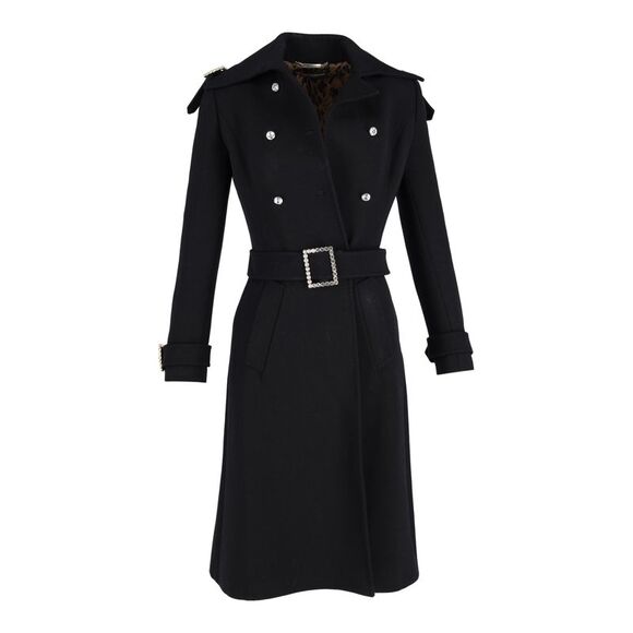 Dolce & Gabbana Double-Breasted Coat with Belt in Black Wool - Picture 1 of 3